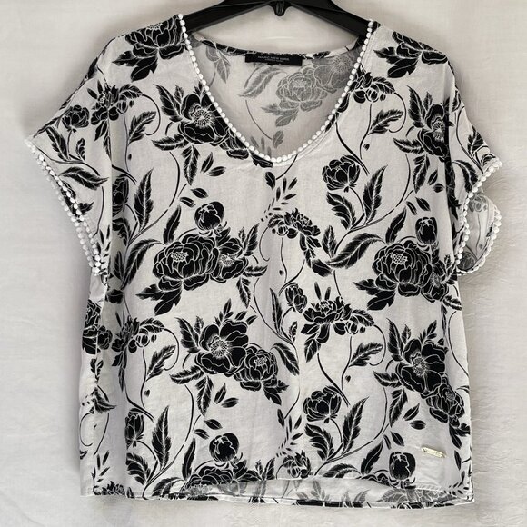 Marc New York Womens XL Black White Floral Linen Boho Cottage Beach Cottage - Picture 1 of 9